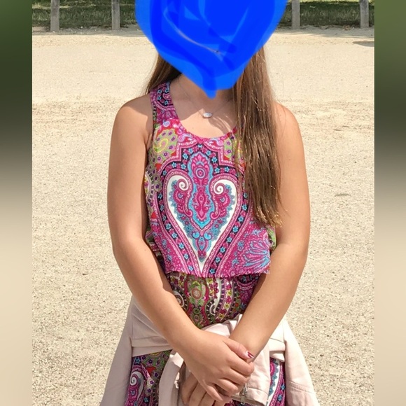 Truly Me Paisley Multicolor Tie Back Lined Romper, Girls Sz 12 - Picture 9 of 10